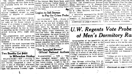 Wisconsin Journal Star Spangled Banner