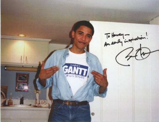 A younger Barack Obama supporting Harvey Gantt in U.S. Senate race