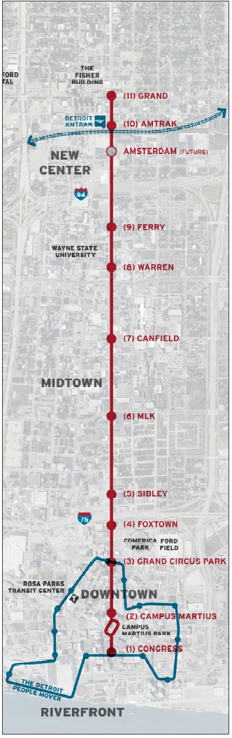 Detroit M-1 Light Rail Map