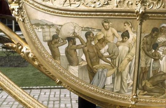 Queen Beatrix in Carriage depicting enslaved Africans