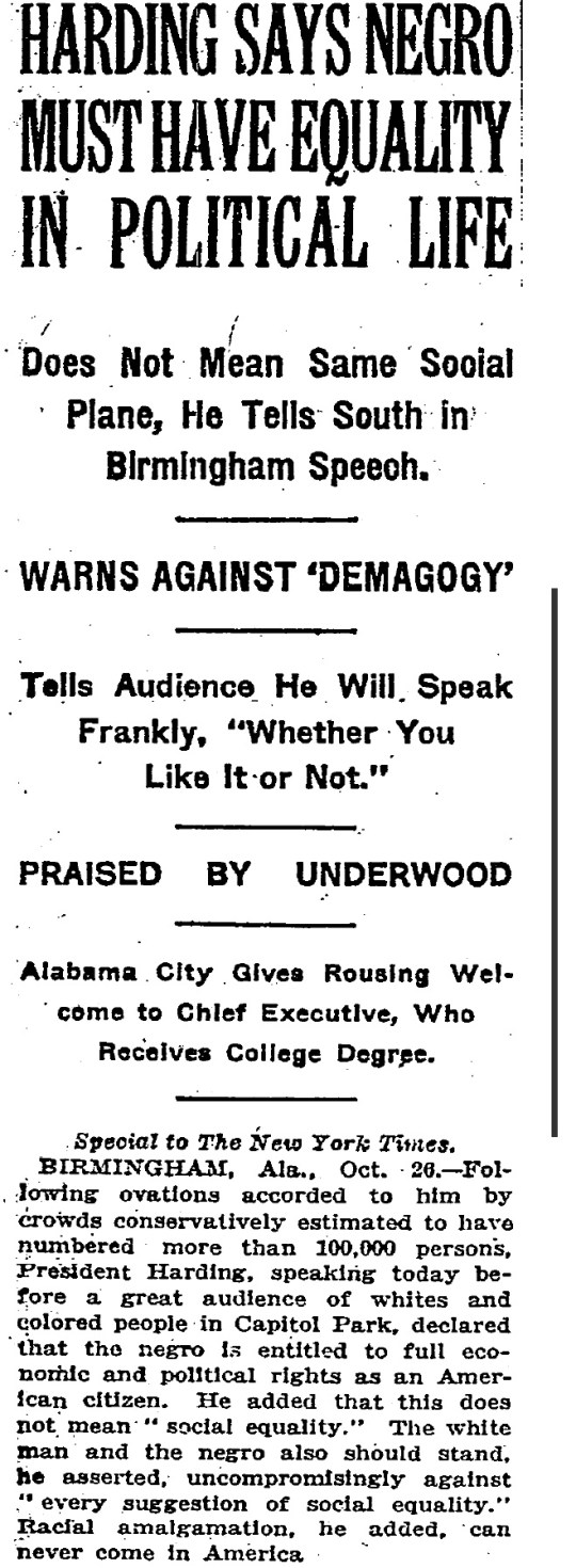 Harding Birmingham -The New York Times 1921