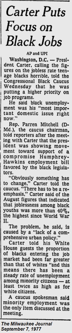 President Carter Focus on Black Jobs -The Milwaukee Journal - Sep 7, 1977