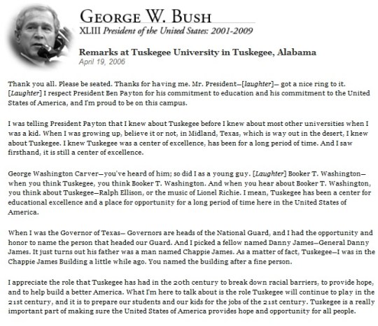 President George W. Bush visits Tuskegee University April 19, 2006