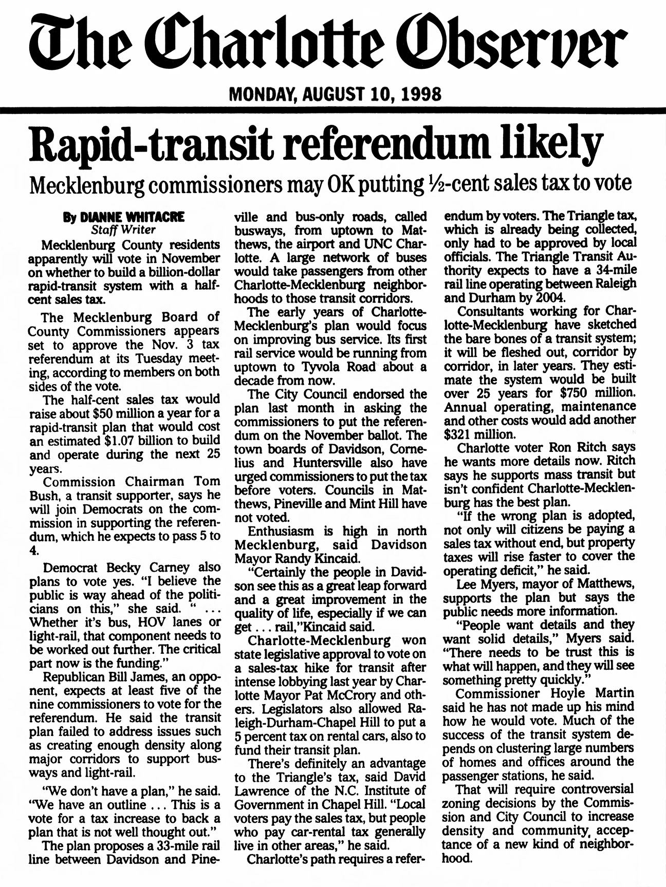 1998 Aug 10 Charlotte Transit Funding Tax
