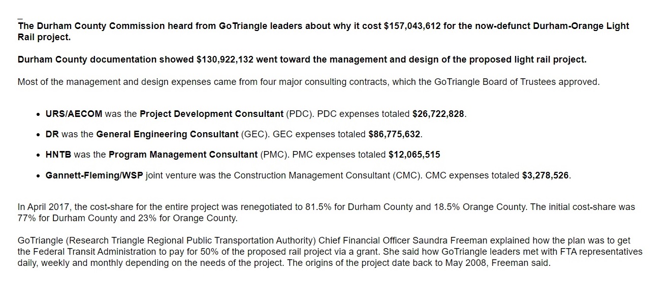 Durham Light Rail Money Spent On Failed Project 2022