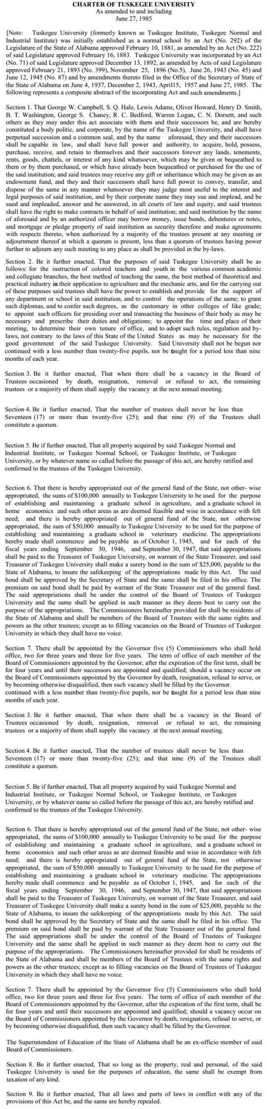 Tuskegee Charter 1985