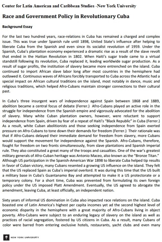 Race and Government Policy in Revolutionary Cuba