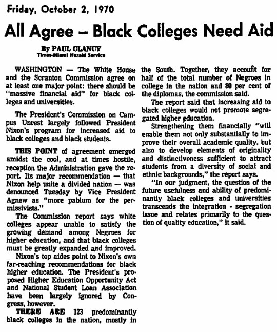 Nixon Predominantly Black Colleges 1970