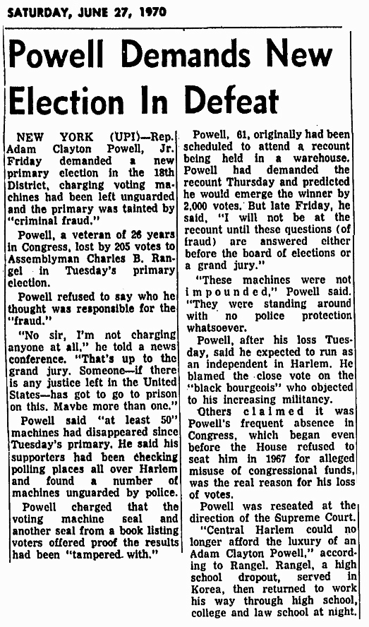 Rangel Election over Powell 1970