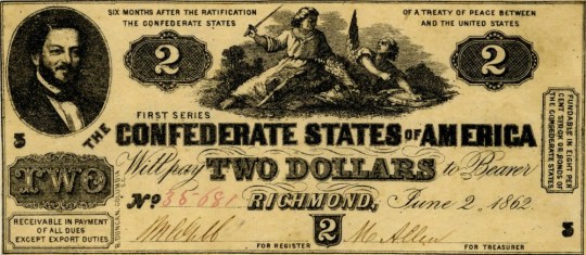 Currency Confederate States of America 2 Dollars