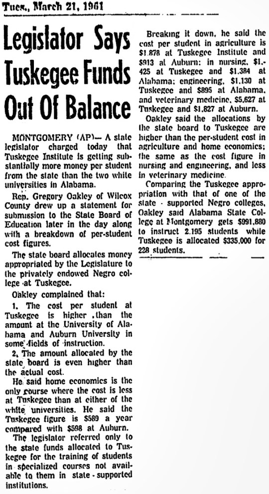 1961 Tuskegee Funding