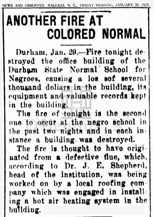 1925 Jan 30 North Carolina Central University Fires