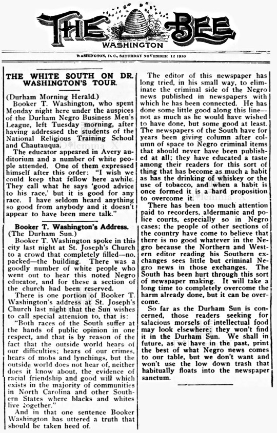 Booker T Washington Speaks in Durham and at NCCU in 1910