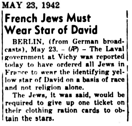 1942 Jews wear star in France