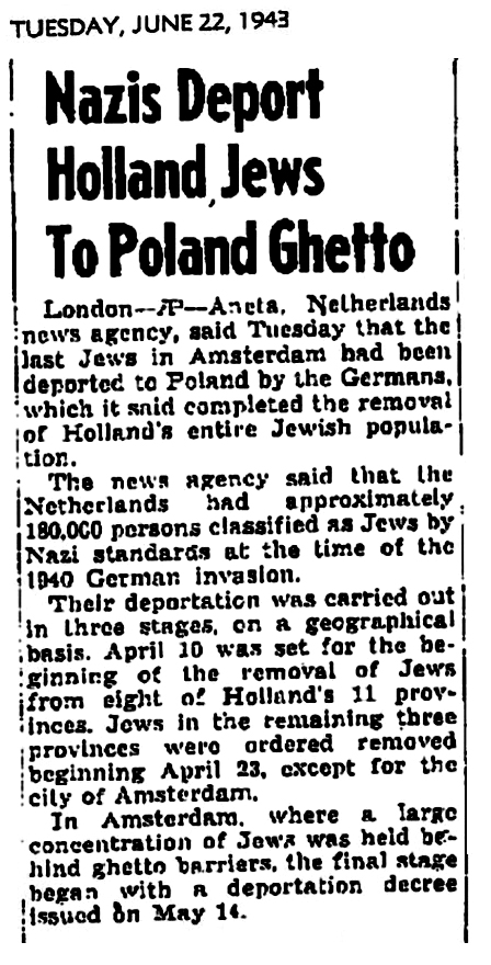 1943 Jews Deported from Holland