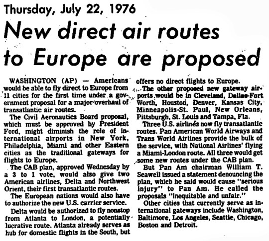 1976 Atlanta Non-Stops to Europe