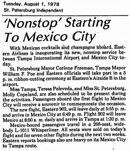1978 Tampa non-stop Mexico City