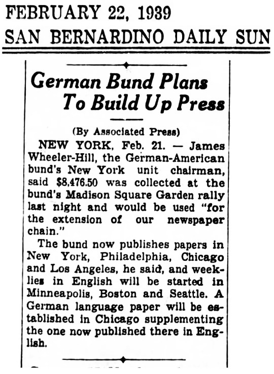 Feb 22 1939 German Bund