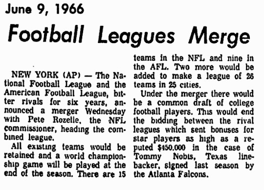 NFL AFL merger 1966