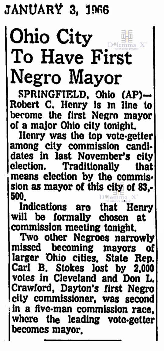 Robert Henry First black mayor Springfield 1966