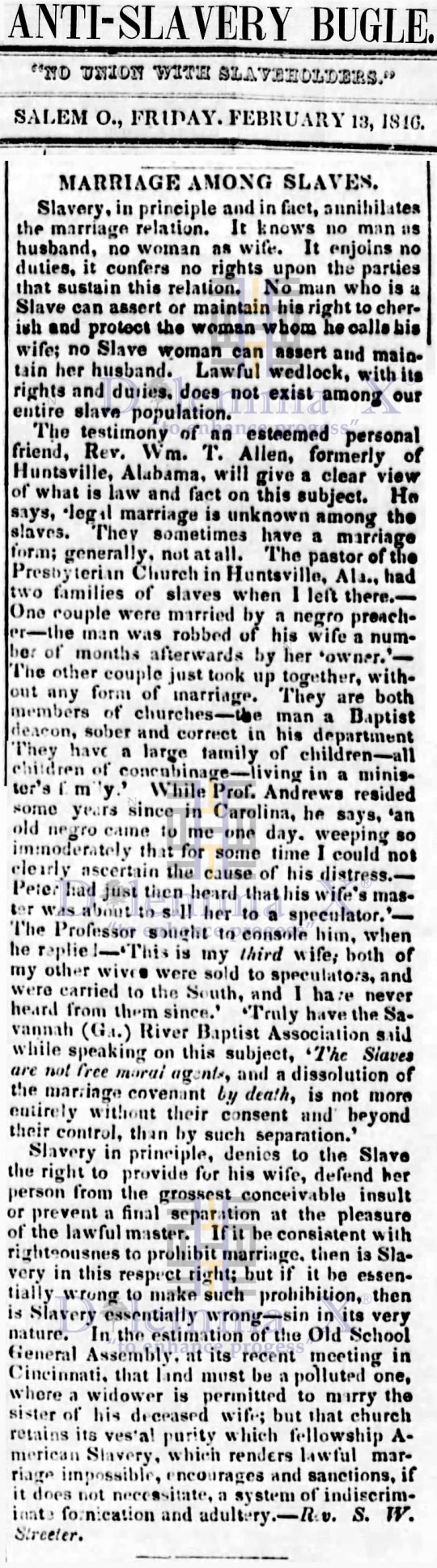 Marriages- Enslaved Africans 1846