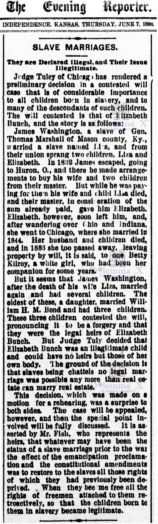 Marriages- Enslaved Africans 1888