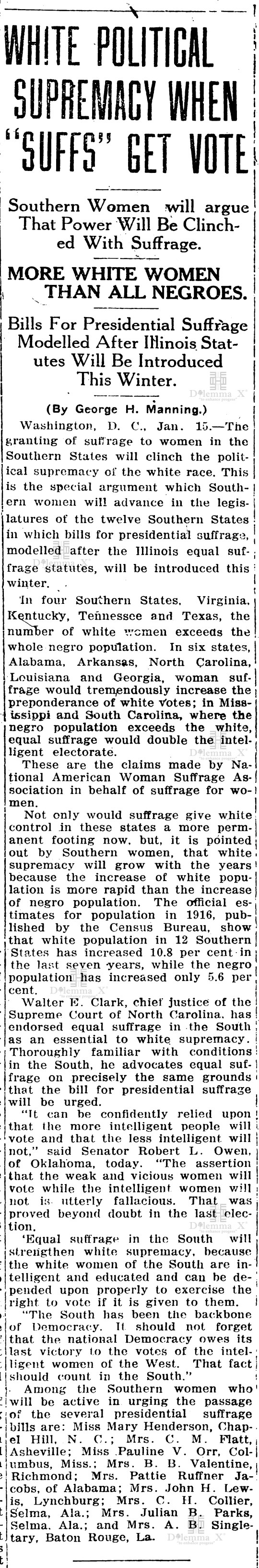 1917-january White Women's Suffrage Racism History
