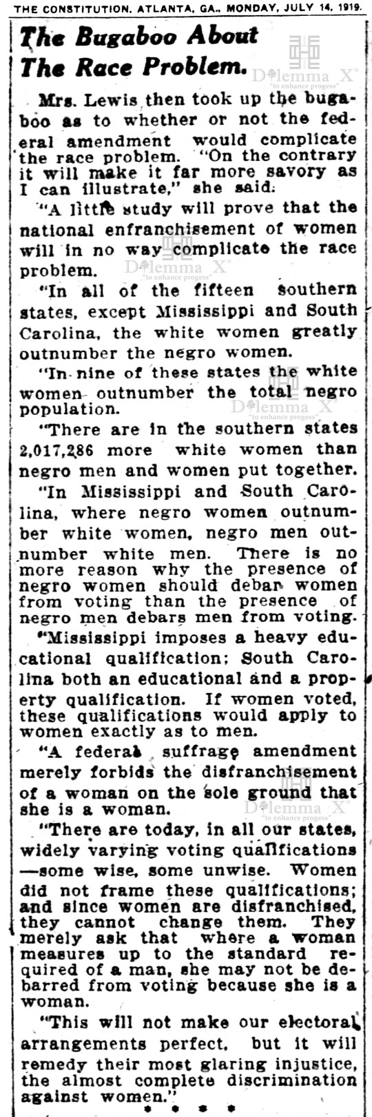 1919-july White Women's Suffrage Racism History