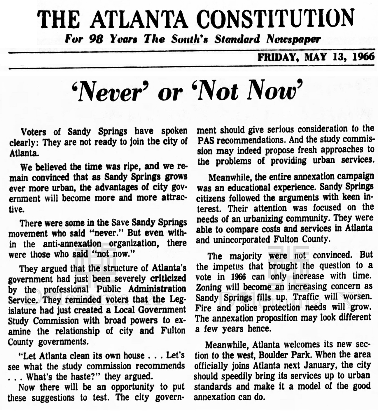 1966 May 13 Atlanta Sandy Springs Annexation