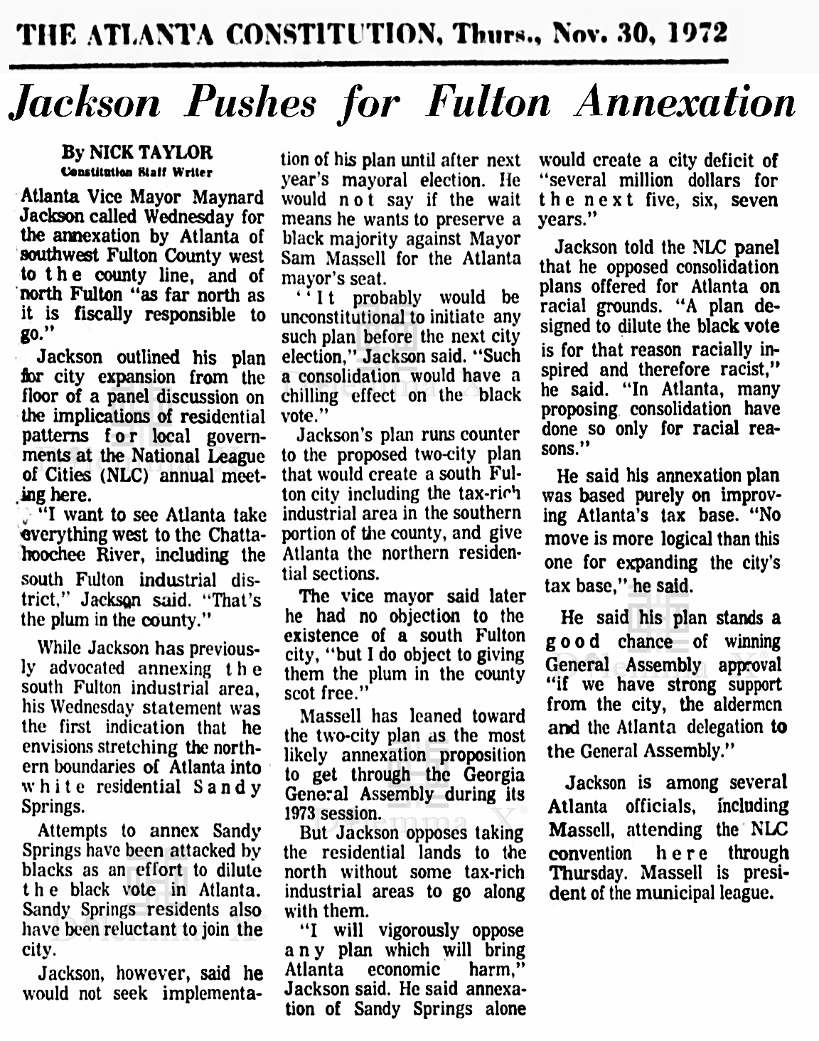 1972 Nov 30 Atlanta Annexation Fulton County -Maynard Jackson