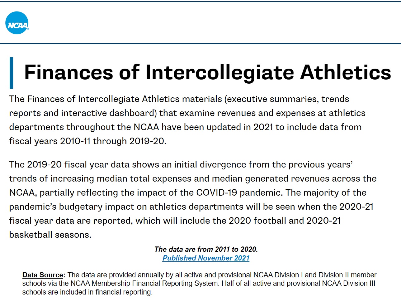 NCAA Finances of Intercollegiate Athletics 2021