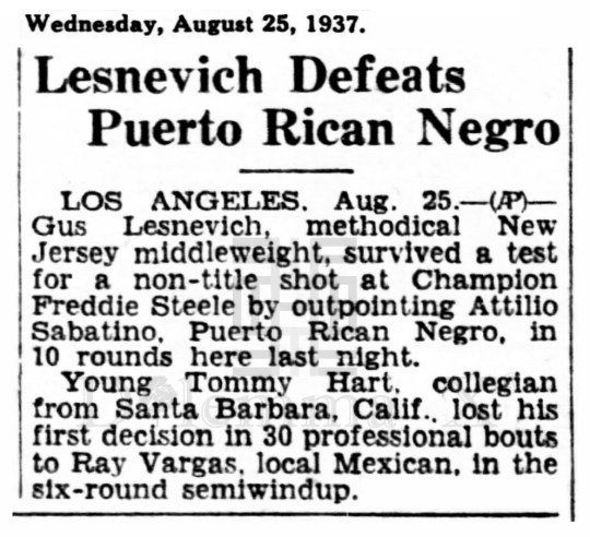 1937 Black Puerto Rican Boxer -Attilio Sabatino