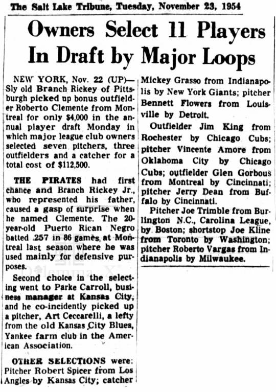 1954 Black Puerto Rican Baseball Player Roberto Clemente -Pittsburgh