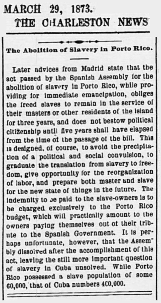Puerto Rico Slavery Abolished 1873
