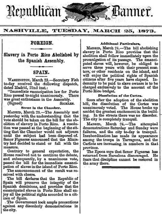 Puerto Rico Slavery Abolished 1873