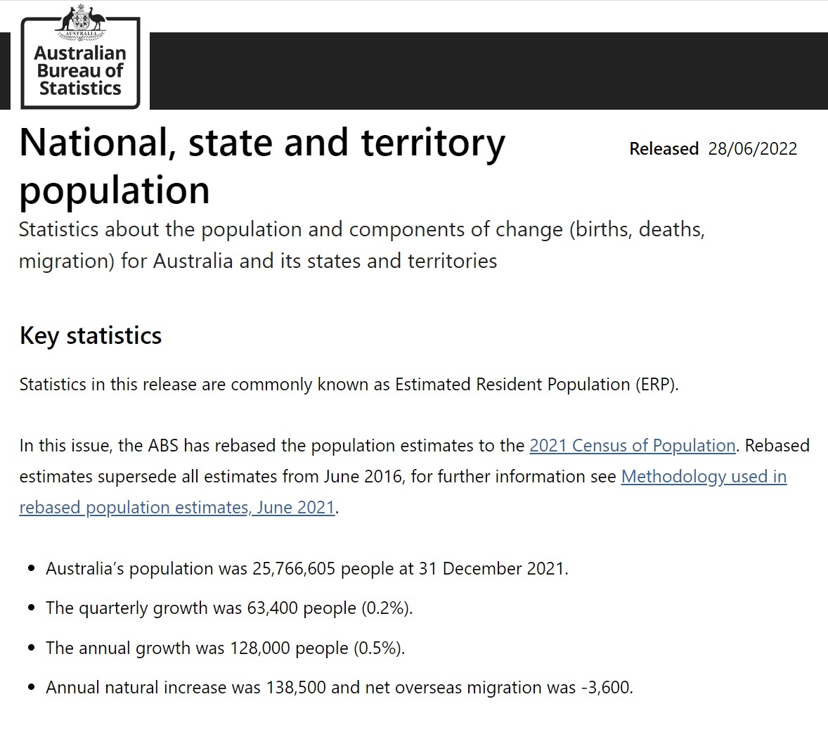 Australia Census 2021 Release 2022