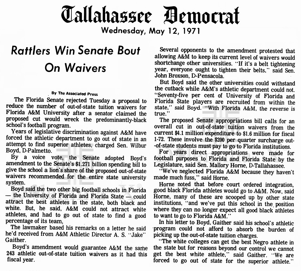 1971 May 12 FAMU Ouf of State Enrollment