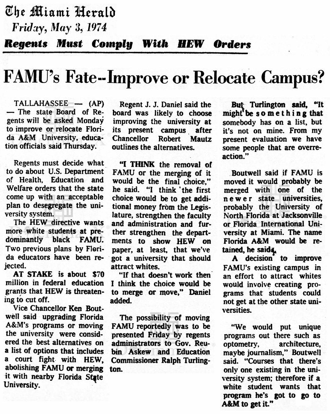 1974 May 3 FAMU Relocation